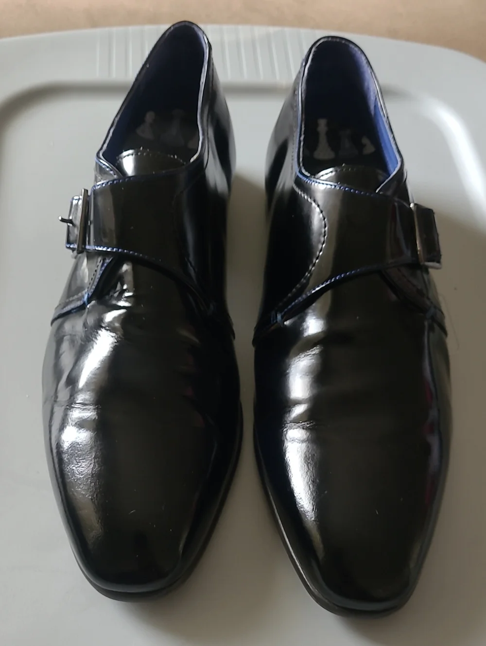 Ted Baker Huska Men's Black Patent Leather Dress Shoes with Blue Lining Size 13